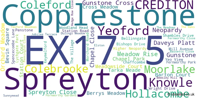A word cloud for the EX17 5 postcode